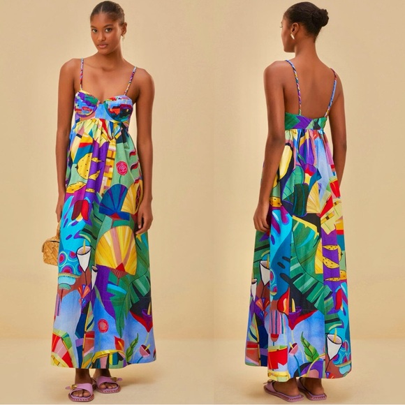 πΊπHPππΊ NWT Farm Rio Tropical Scenario Maxi Dress - Picture 9 of 16